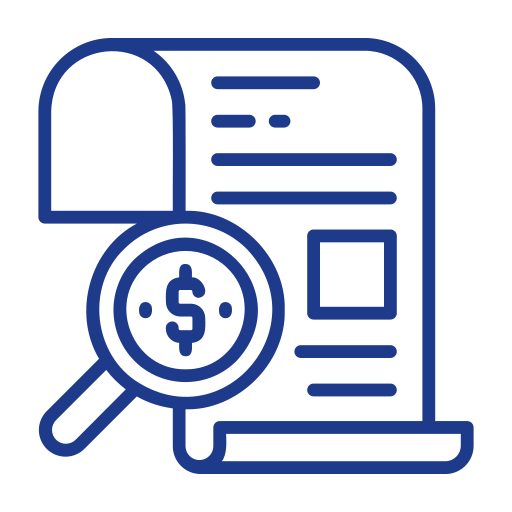 Document with magnifying glass and dollar