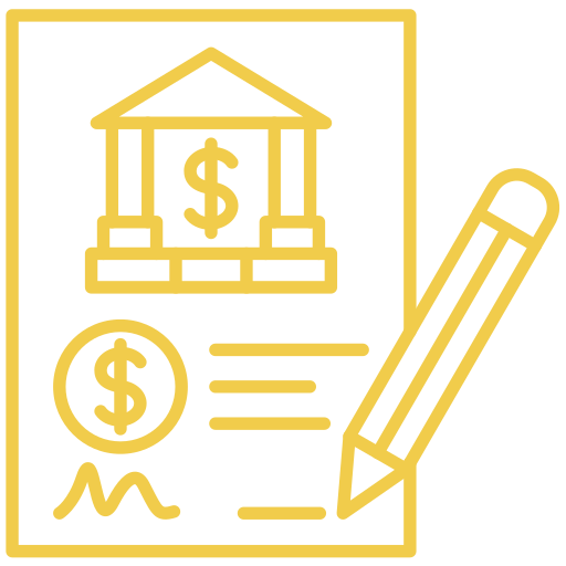 Financial document with bank illustration